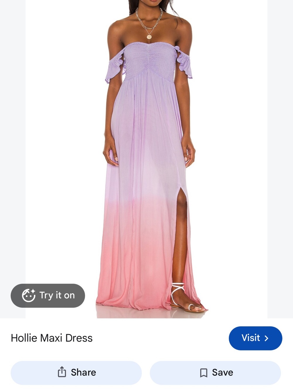 Tiare Hawaii Lavender to Peach Ombre Off-Shoulder Maxi Dress